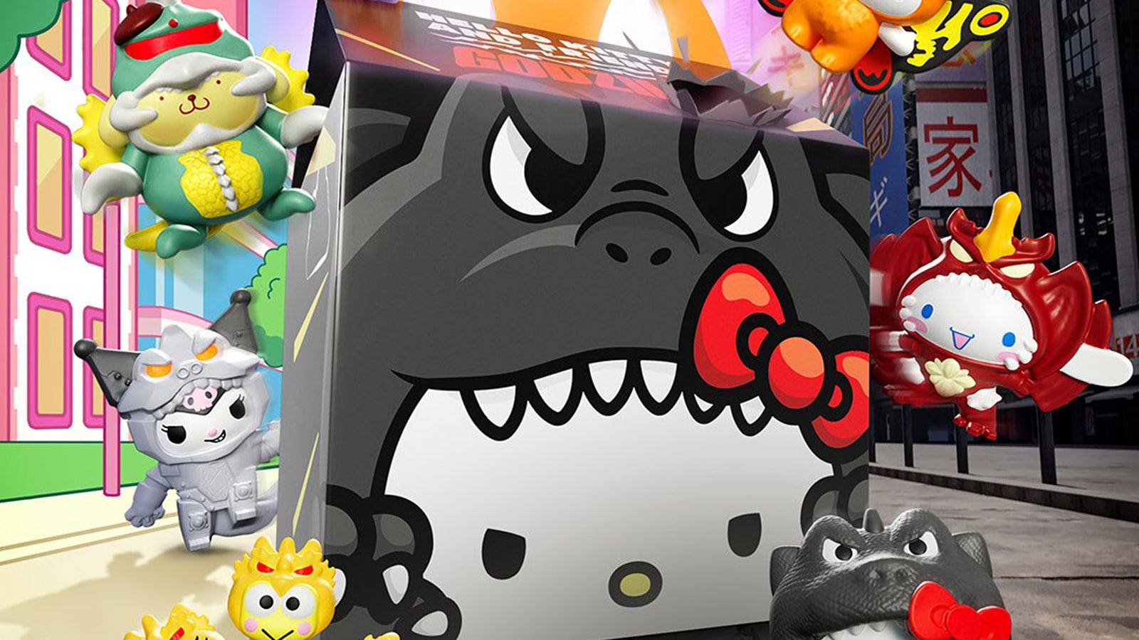 McDonald’s Announces Eight Hello Kitty x Godzilla Toys Coming to Happy Meals This August