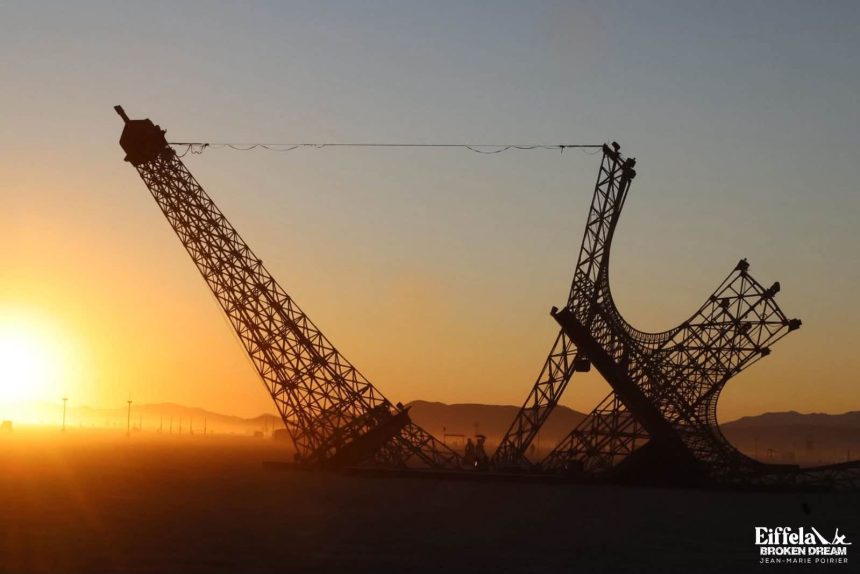 Broken Eiffel Tower Turns Heads at Burning Man 2026