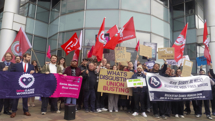 ‘Justice at last feels within reach:’ Fired Rockstar workers rally in Glasgow as union busting tribunal begins