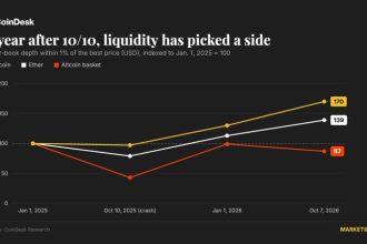 One year after 10/10 flash crash, bitcoin and ether liquidity have rebuilt, but altcoins still face risks